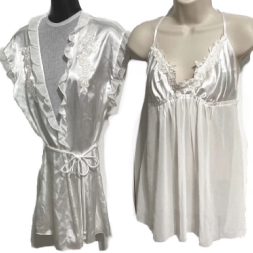 INTIMO DONATELLA Wedding Night Baby Doll Chemise and Robe 2 Piece Set Medium